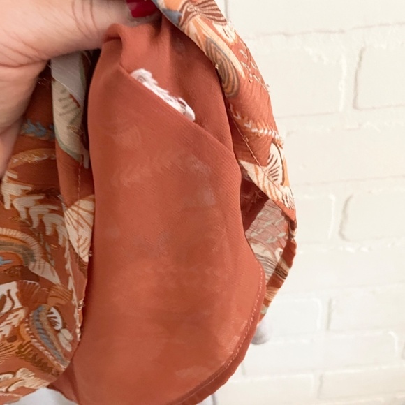 Revolve x Joie Blouse Rust Orange Metallic Floral High Neck Flounce shoulder XS - Picture 7 of 13